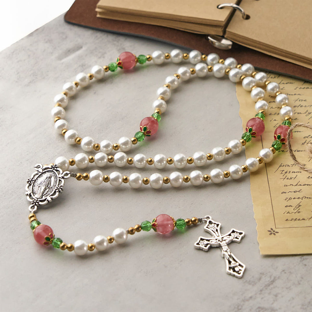 Christianartworkshop Floral Grace Rosario della Madonna con accenti di perline rosa e viola - image 6