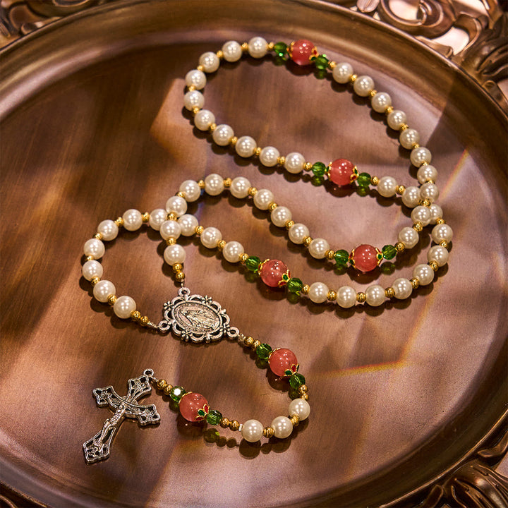 Christianartworkshop Floral Grace Rosario della Madonna con accenti di perline rosa e viola - image 0