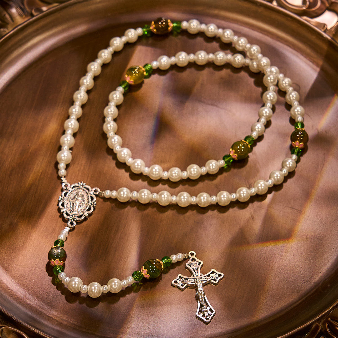 Christianartworkshop Floral Grace Rosario della Madonna con accenti di perline rosa e viola - image 11