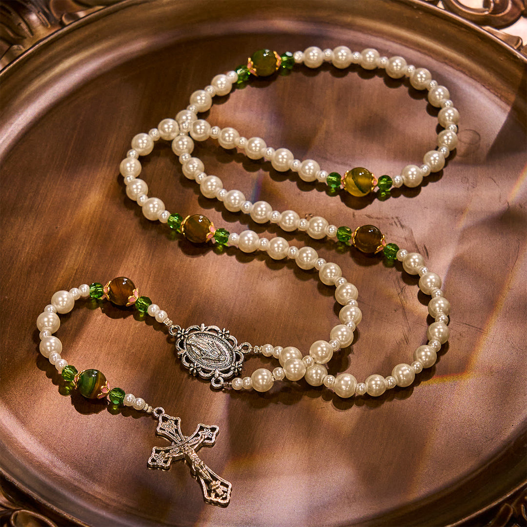 Christianartworkshop Floral Grace Rosario della Madonna con accenti di perline rosa e viola - image 10