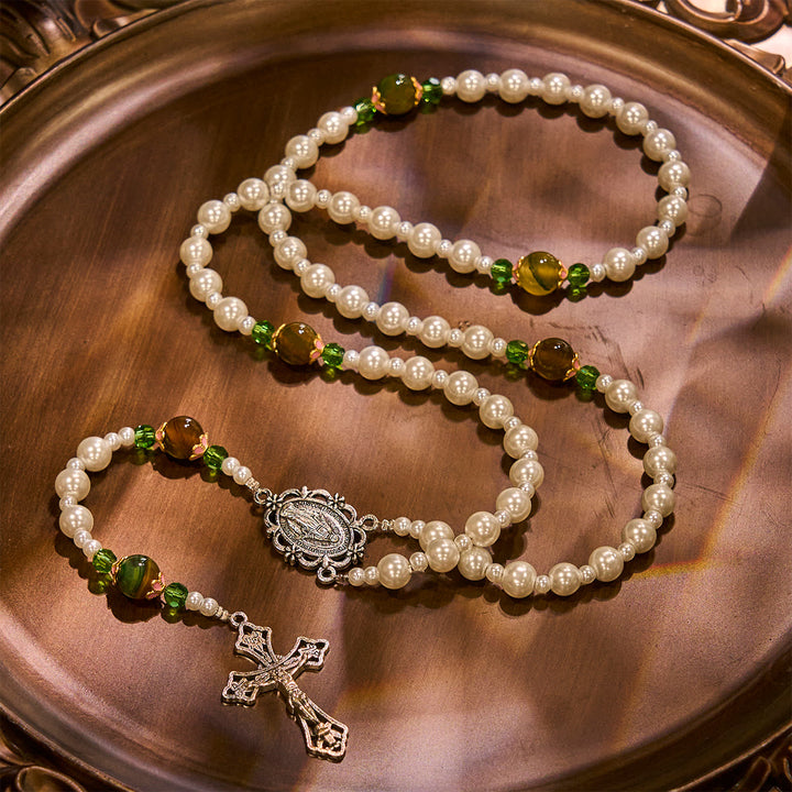 Christianartworkshop Floral Grace Rosario della Madonna con accenti di perline rosa e viola - image 10