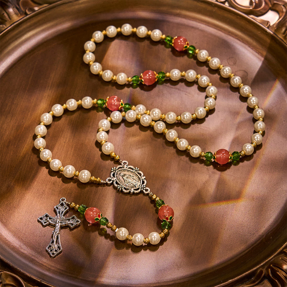 Christianartworkshop Floral Grace Rosario della Madonna con accenti di perline rosa e viola - image 1