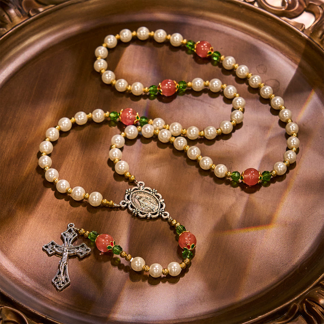 Christianartworkshop Floral Grace Rosario della Madonna con accenti di perline rosa e viola - image 1