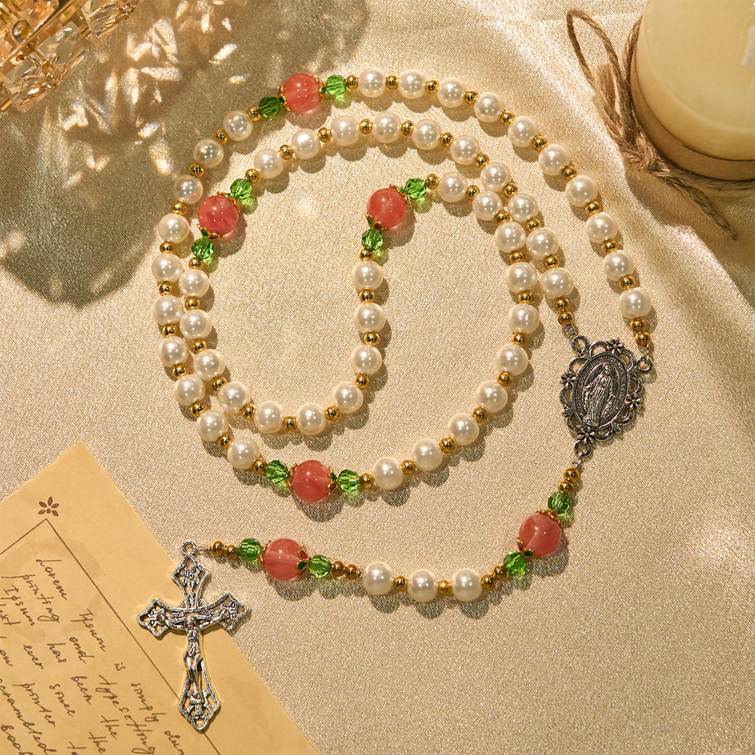 Christianartworkshop Floral Grace Rosario della Madonna con accenti di perline rosa e viola - image 2