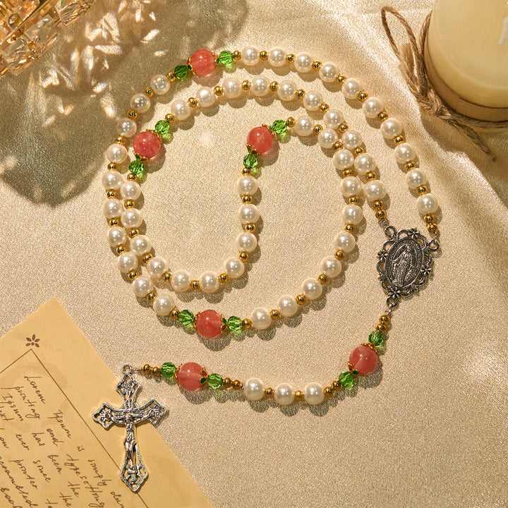 Christianartworkshop Floral Grace Rosario della Madonna con accenti di perline rosa e viola - image 2