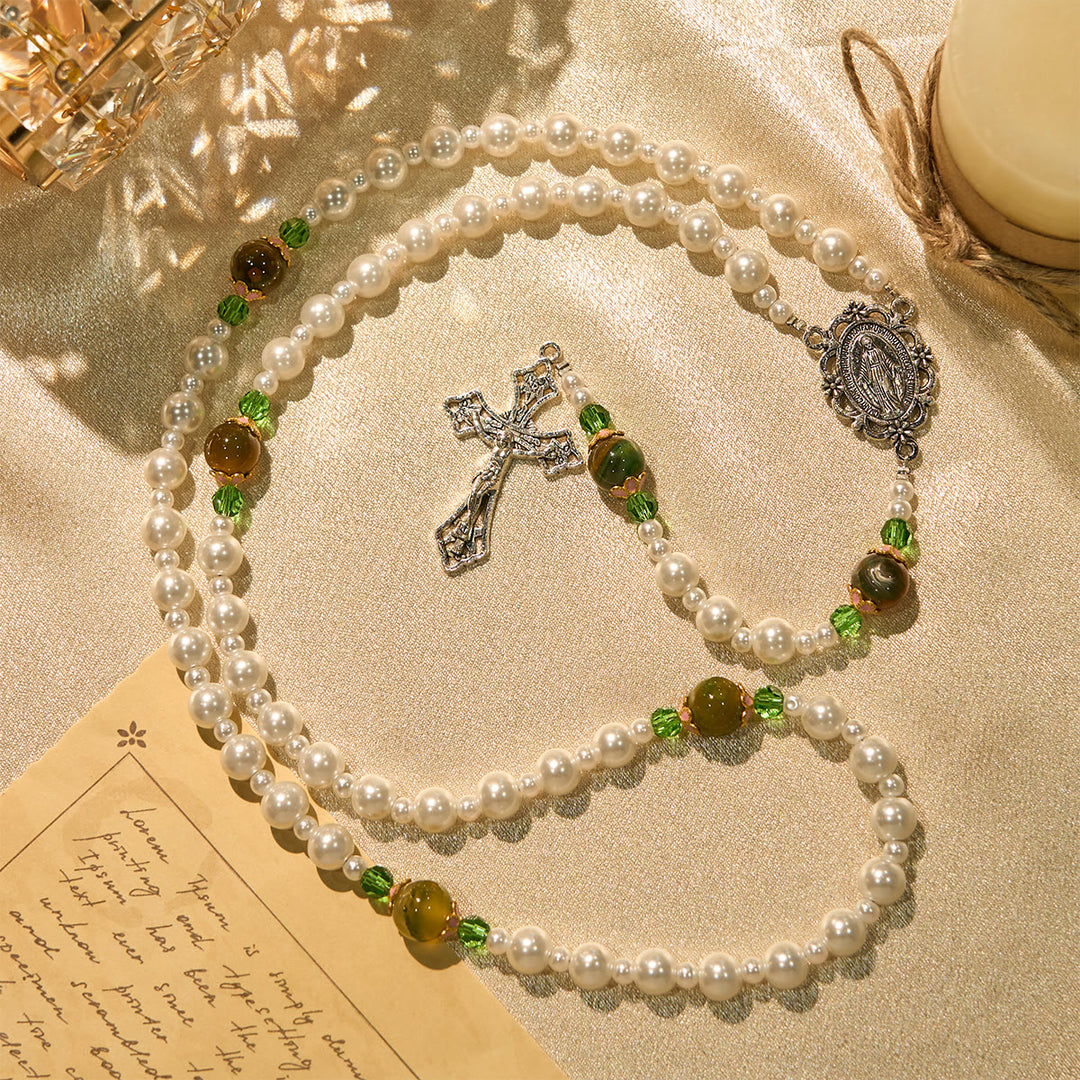 Christianartworkshop Floral Grace Rosario della Madonna con accenti di perline rosa e viola - image 13