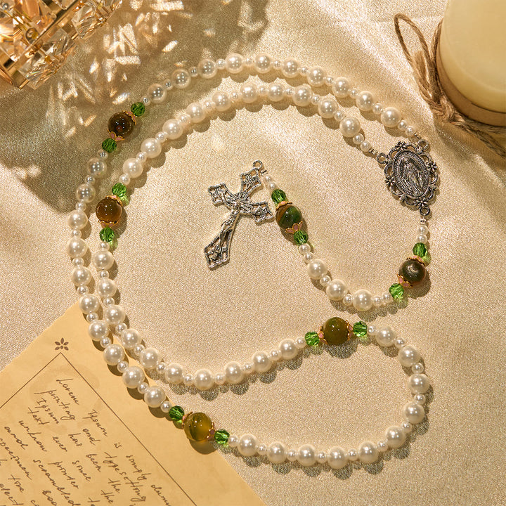 Christianartworkshop Floral Grace Rosario della Madonna con accenti di perline rosa e viola - image 13