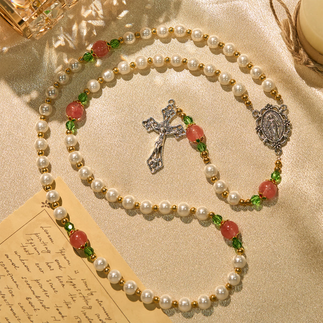 Christianartworkshop Floral Grace Rosario della Madonna con accenti di perline rosa e viola - image 3