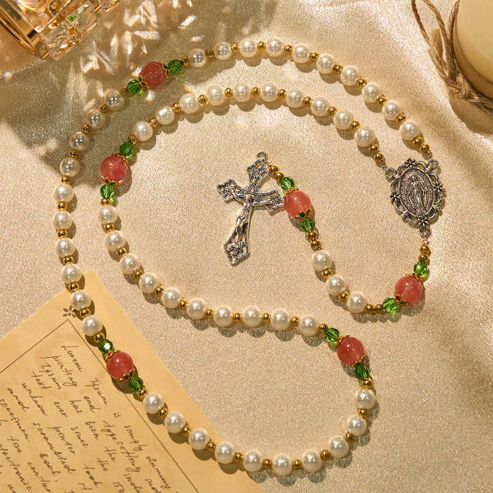 Christianartworkshop Floral Grace Rosario della Madonna con accenti di perline rosa e viola - image 3