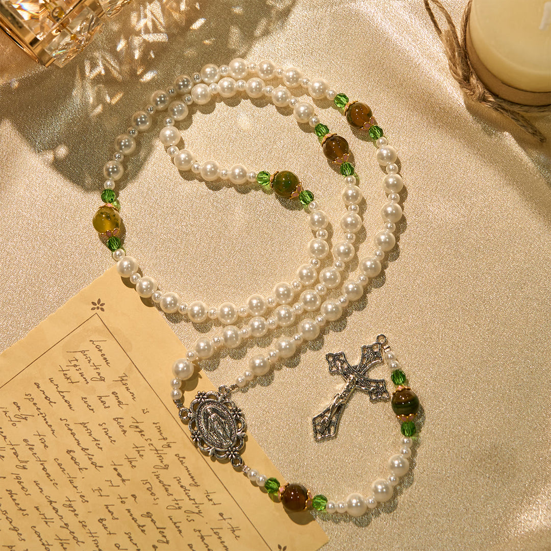 Christianartworkshop Floral Grace Rosario della Madonna con accenti di perline rosa e viola - image 12