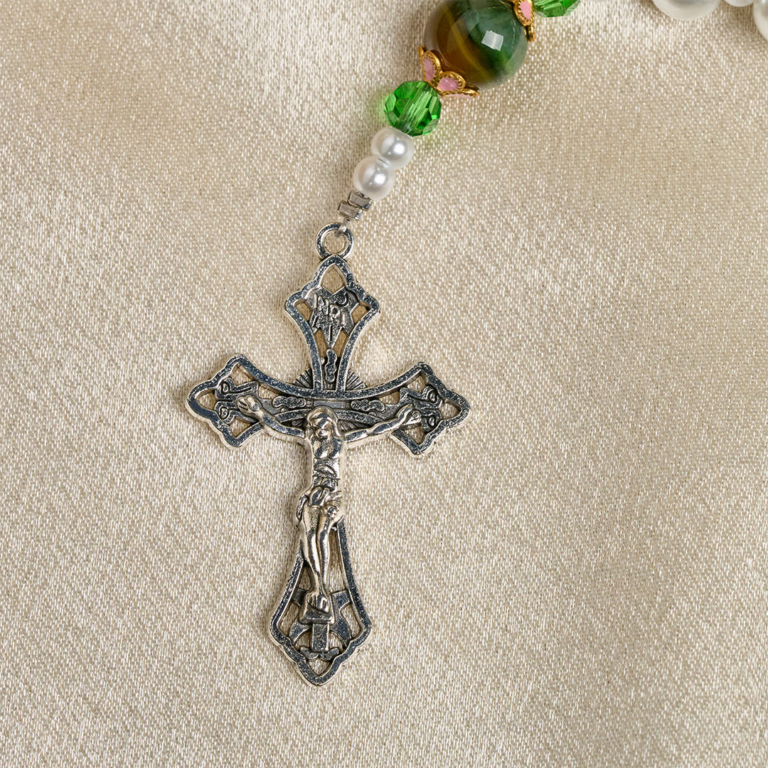 Christianartworkshop Floral Grace Rosario della Madonna con accenti di perline rosa e viola - image 16