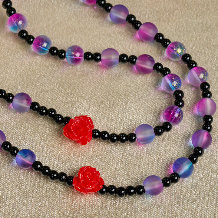 Christianartworkshop Rosario mistico con perline viola-blu smerigliate, rose rosse e benedizione della medaglia miracolosa - image 9
