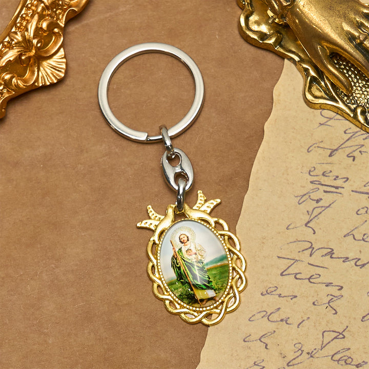 Christianartworkshop Portachiavi religioso di San Giuda con la colomba sacra: fedele compagno nella preghiera - image 2