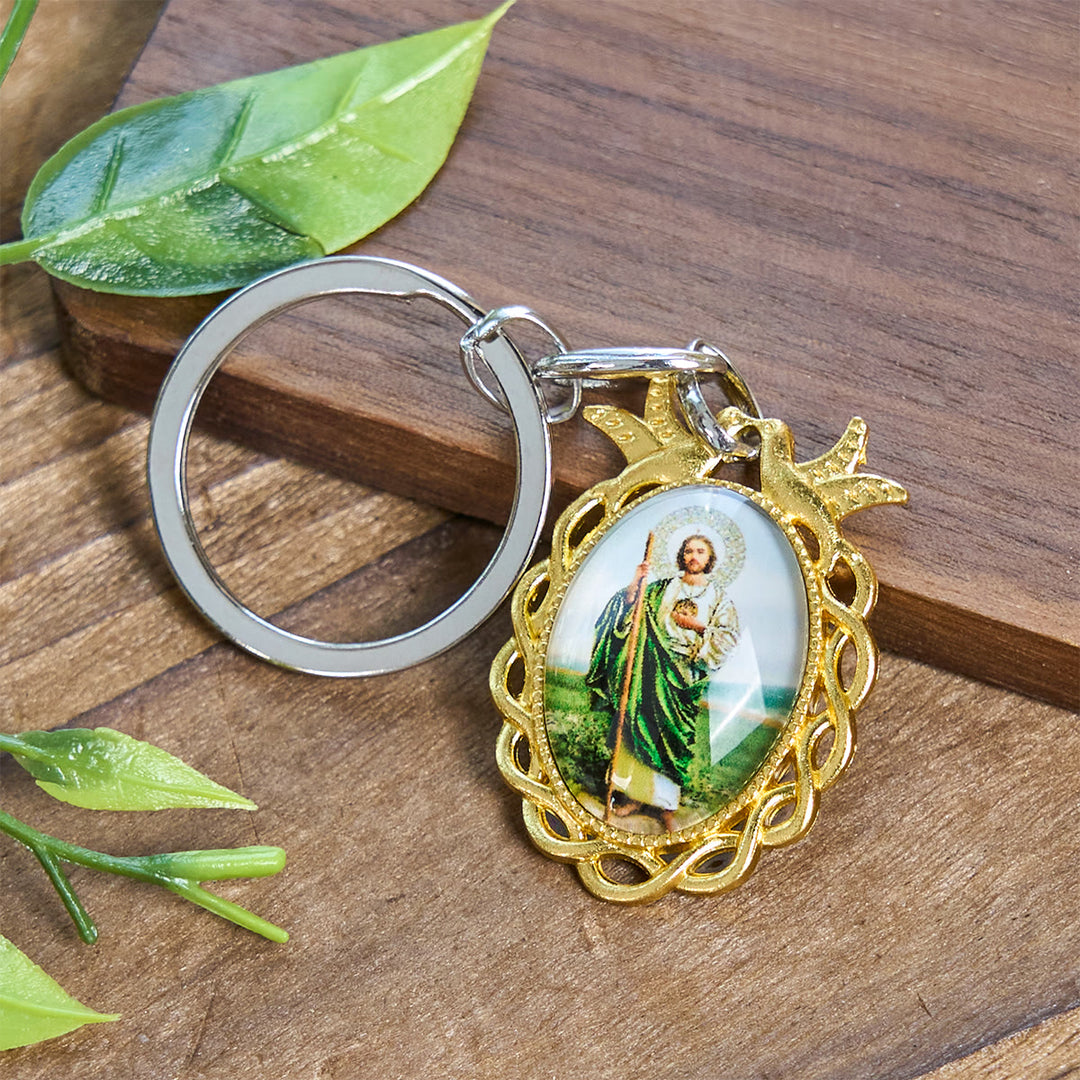 Christianartworkshop Portachiavi religioso di San Giuda con la colomba sacra: fedele compagno nella preghiera - San Giuda - image 0