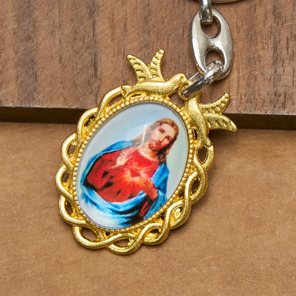 Christianartworkshop Portachiavi fedele del Sacro Cuore di Gesù: Colomba con cornice dorata e grazia senza tempo - image 1