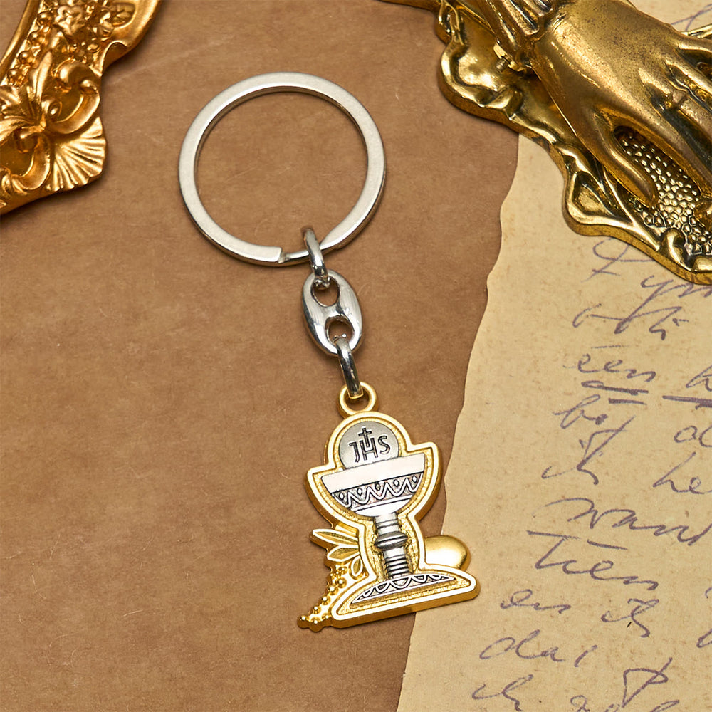 Christianartworkshop Portachiavi bicolore con calice sacro e simbolo IHS: benedizioni piene di fede - image 1