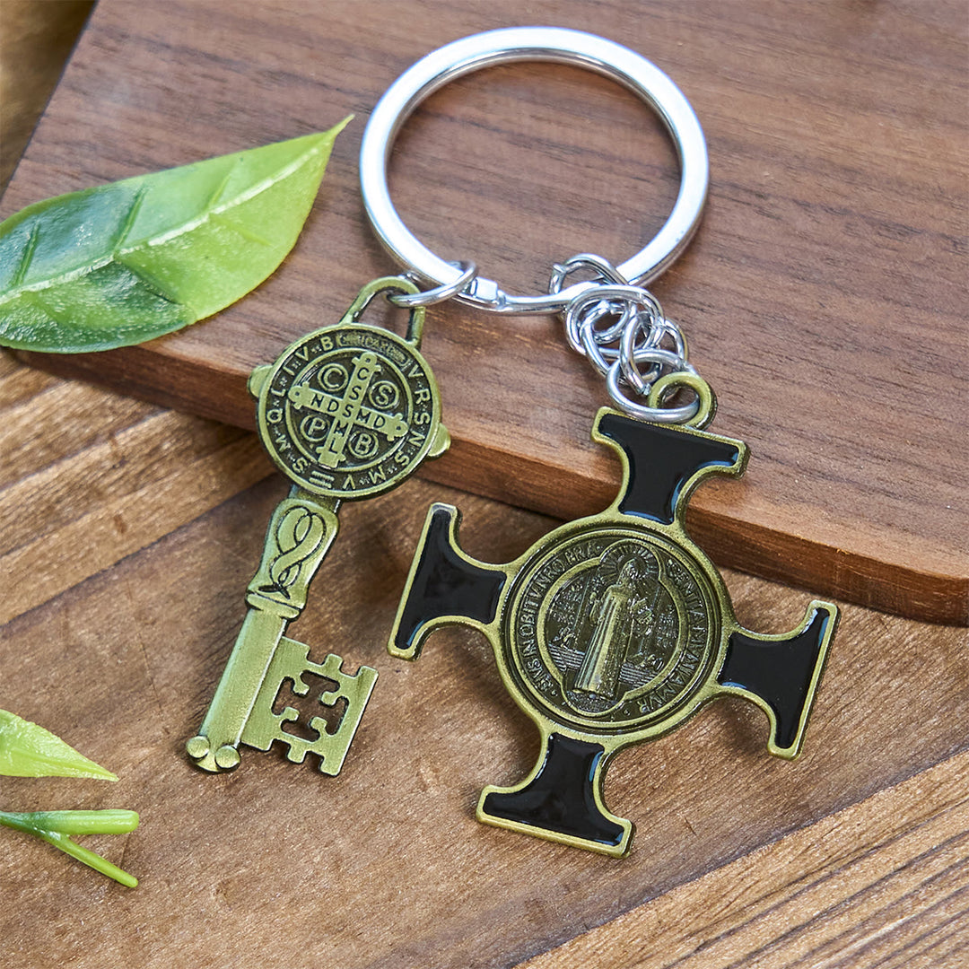 Portachiavi multicolore di San Benedetto in stile vintage Christianartworkshop per la difesa spirituale - Nero - image 0
