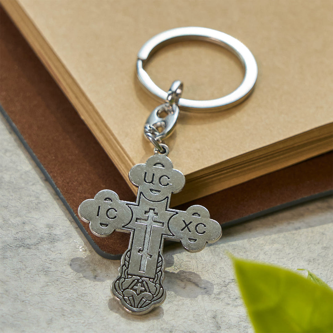 Christianartworkshop Portachiavi con croce ortodossa e iscrizioni sacre: protezione spirituale e fede - Croce ortodossa - image 0