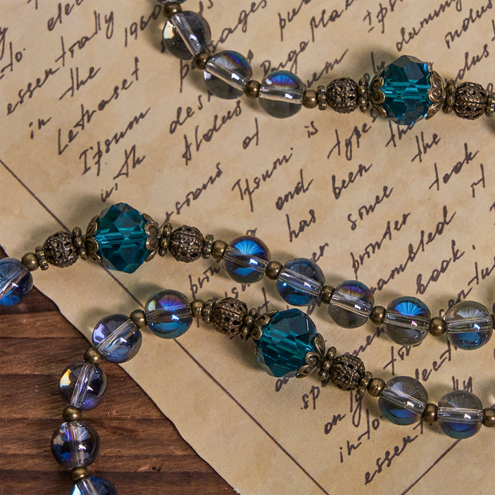 Rosario di cristallo blu laser scintillante Christianartworkshop con medaglia miracolosa in bronzo antico - image 8