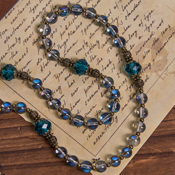 Rosario di cristallo blu laser scintillante Christianartworkshop con medaglia miracolosa in bronzo antico - image 10