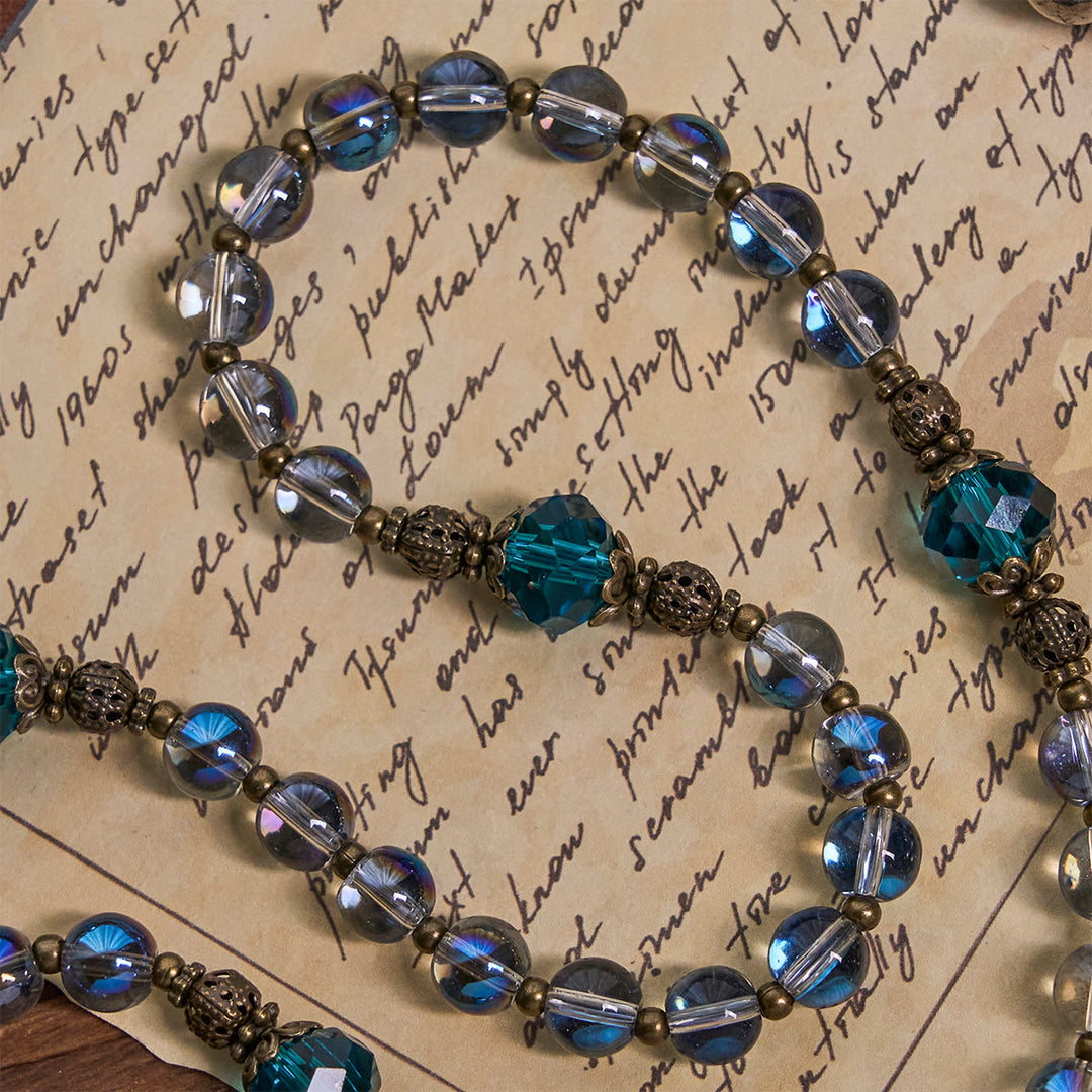 Rosario di cristallo blu laser scintillante Christianartworkshop con medaglia miracolosa in bronzo antico - image 9