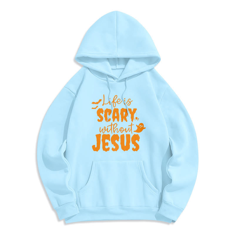 Christianartworkshop La vita è spaventosa senza Gesù Felpa con cappuccio in poliestere foderata in pile - Blu - 2XL - image 4