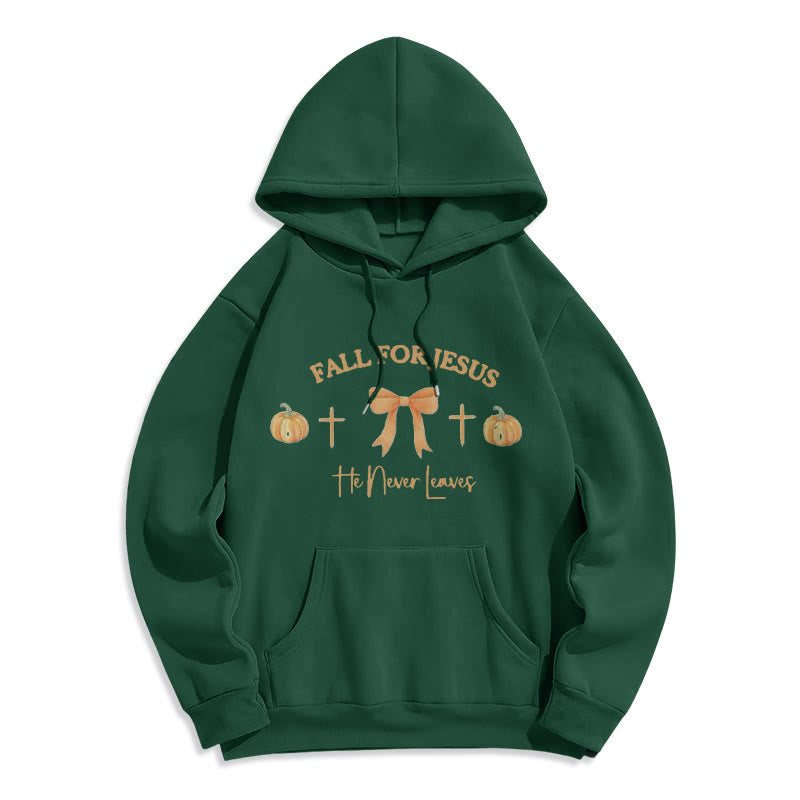 Felpa con cappuccio in poliestere foderata in pile con fiocco e croce di zucca Christianartworkshop Fall For Jesus - Verde - 2XL - image 0