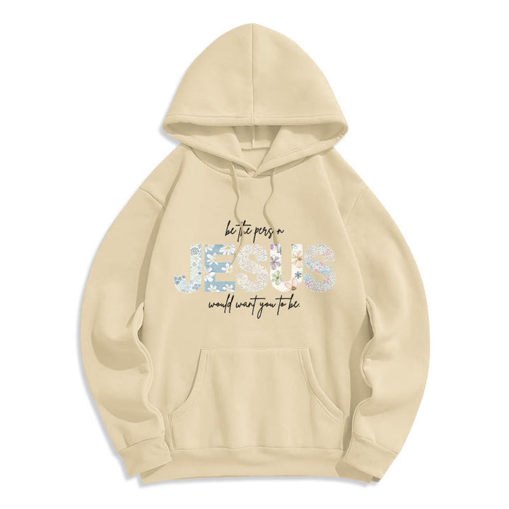 Felpa con cappuccio in poliestere foderata in pile con tema Gesù e fede floreale Christianartworkshop - Beige - 2XL - image 8