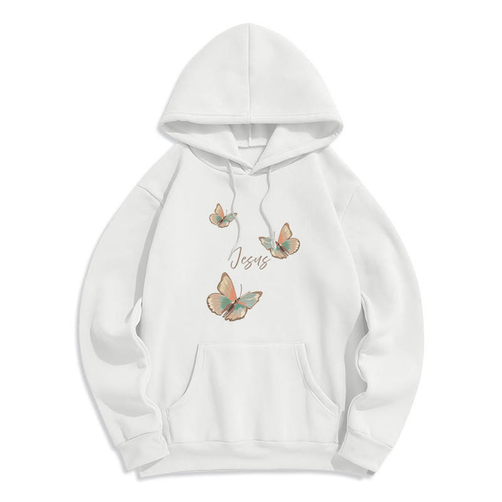 Christianartworkshop Felpa con cappuccio in poliestere foderata in pile con scritta "Flower of Jesus" in stile delicato - Bianco - 2XL - image 2