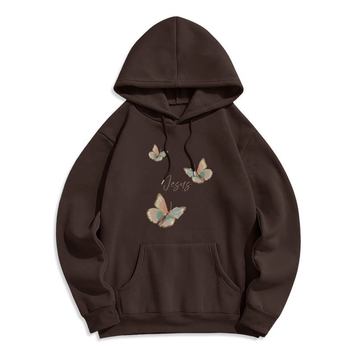 Christianartworkshop Felpa con cappuccio in poliestere foderata in pile con scritta "Flower of Jesus" in stile delicato - Marrone - 2XL - image 7