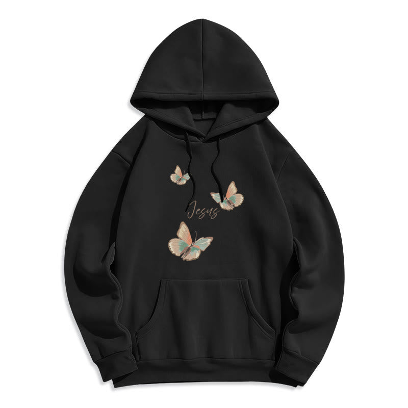 Christianartworkshop Felpa con cappuccio in poliestere foderata in pile con scritta "Flower of Jesus" in stile delicato - Nero - 2XL - image 5