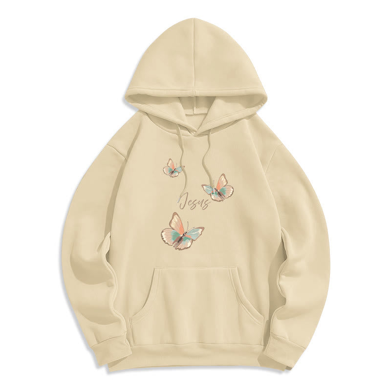 Christianartworkshop Felpa con cappuccio in poliestere foderata in pile con scritta "Flower of Jesus" in stile delicato - Beige - 2XL - image 3