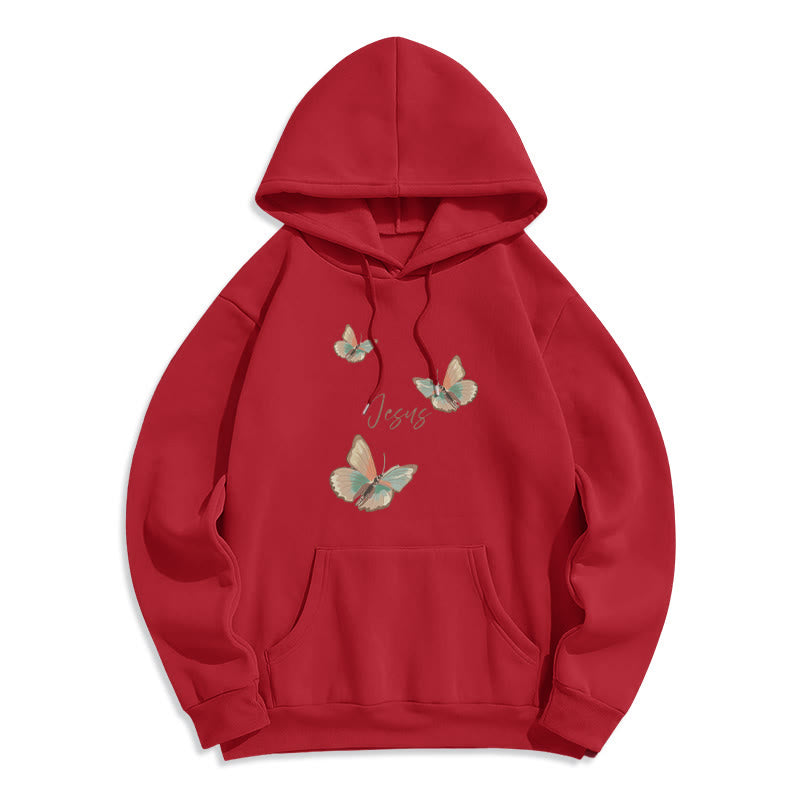 Christianartworkshop Felpa con cappuccio in poliestere foderata in pile con scritta "Flower of Jesus" in stile delicato - Rosso - 2XL - image 6