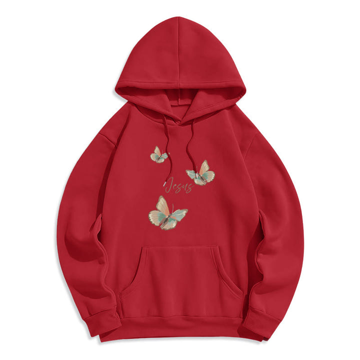 Christianartworkshop Felpa con cappuccio in poliestere foderata in pile con scritta "Flower of Jesus" in stile delicato - Rosso - 2XL - image 6