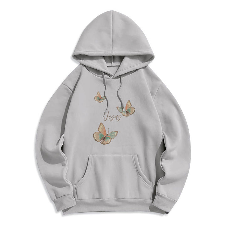 Christianartworkshop Felpa con cappuccio in poliestere foderata in pile con scritta "Flower of Jesus" in stile delicato - Grigio - 2XL - image 4