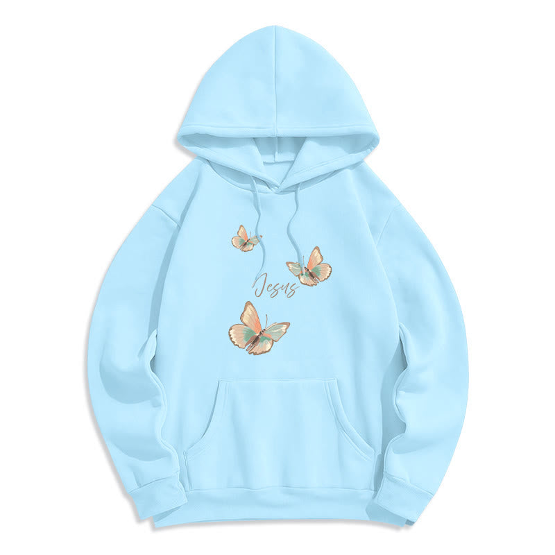 Christianartworkshop Felpa con cappuccio in poliestere foderata in pile con scritta "Flower of Jesus" in stile delicato - Blu - 2XL - image 0