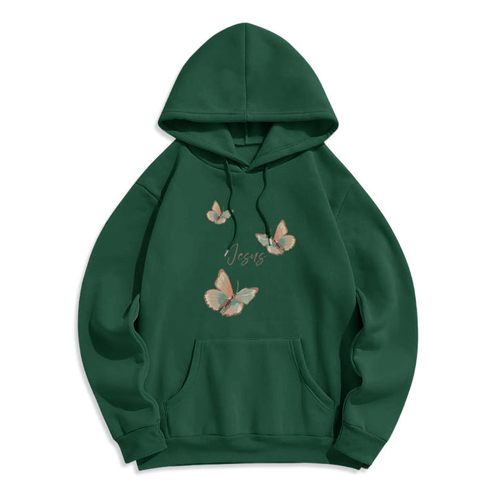 Christianartworkshop Felpa con cappuccio in poliestere foderata in pile con scritta "Flower of Jesus" in stile delicato - Verde - 2XL - image 8