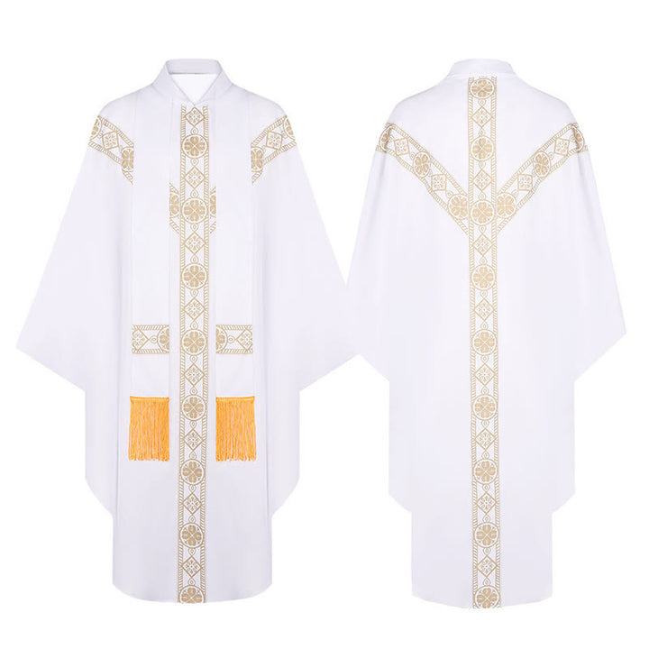Christianartworkshop Mantello medievale per il clero con motivi religiosi dorati - Bianco - Taglia unica (lunghezza 130 cm) - image 7