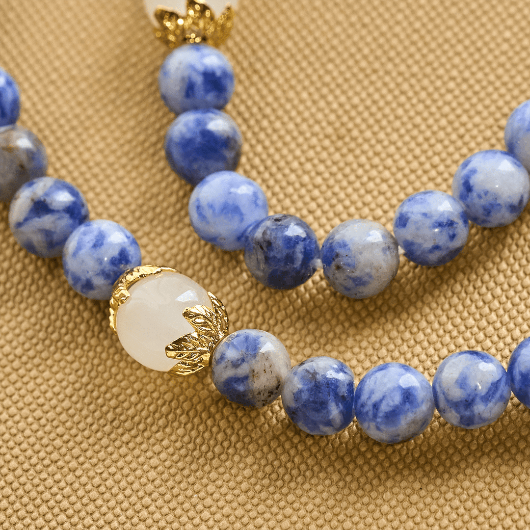 Bracciale rosario artigianale elastico in pietra blu da 4 mm con crocifisso e croce di Gerusalemme Christianartworkshop - image 7