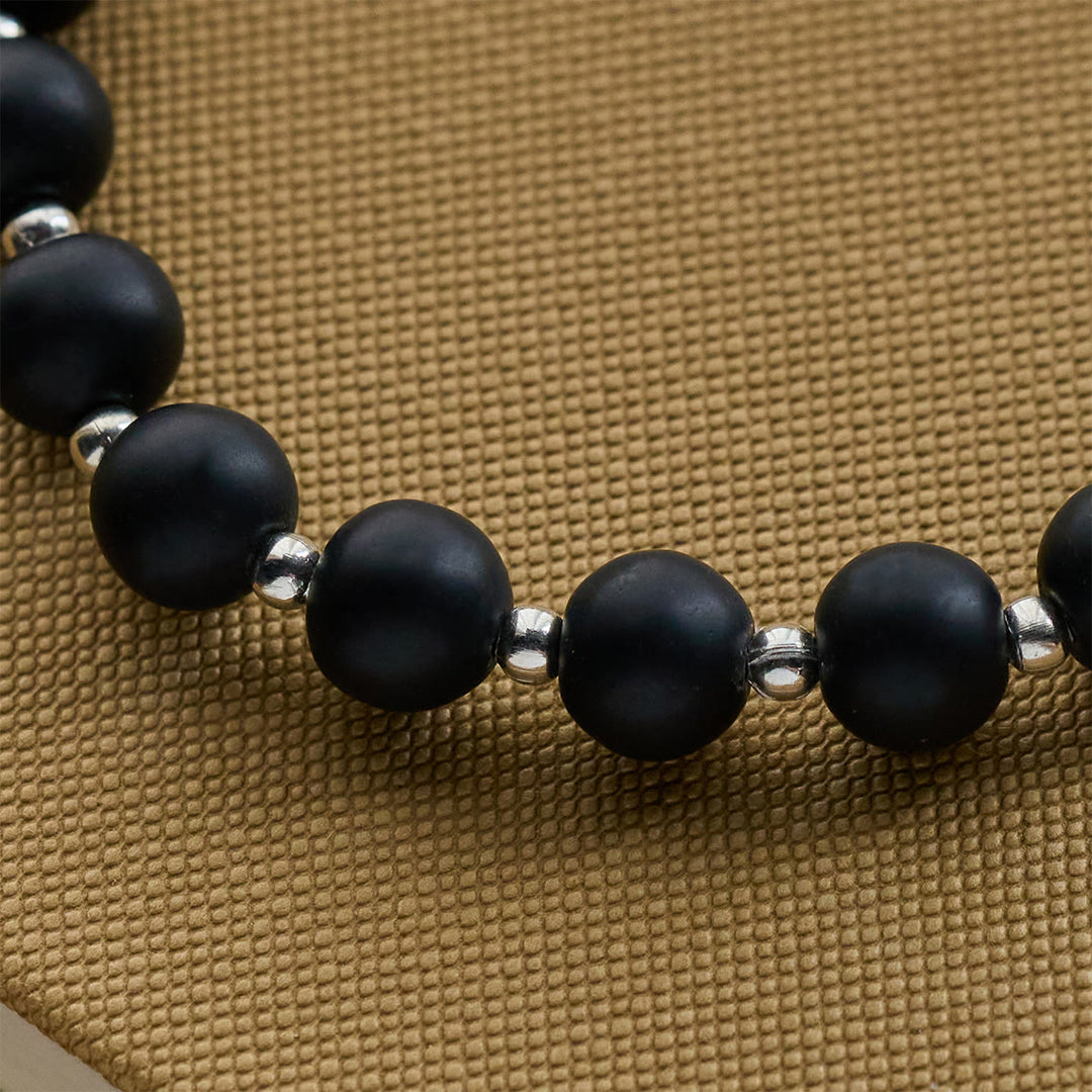 Christianartworkshop Braccialetto con ciondolo a forma di gatto e mucca in pietra lavica nera e bianca opaca e rosario con animali  - image 13