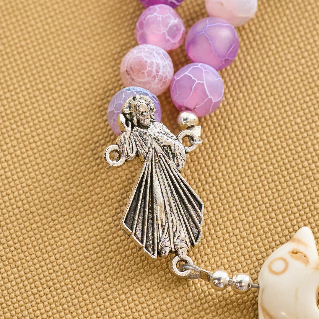 Christianartworkshop Oceano di fede Agata viola anticata e ciondolo a forma di delfino Rosario animale - image 8