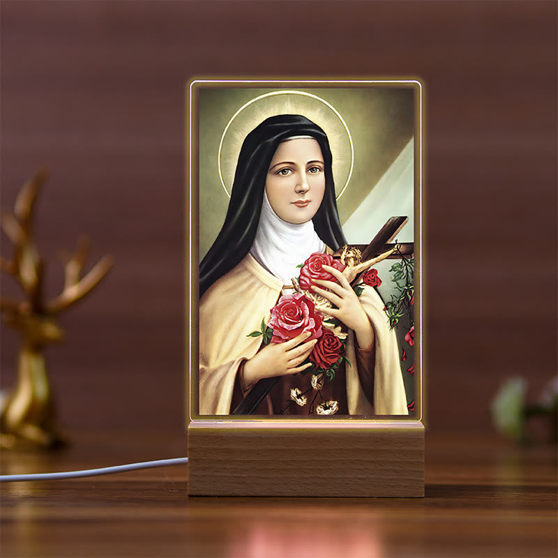 Christianartworkshop Luce notturna religiosa risonante Daily Faith con icone sacre e base in faggio - B - image 1