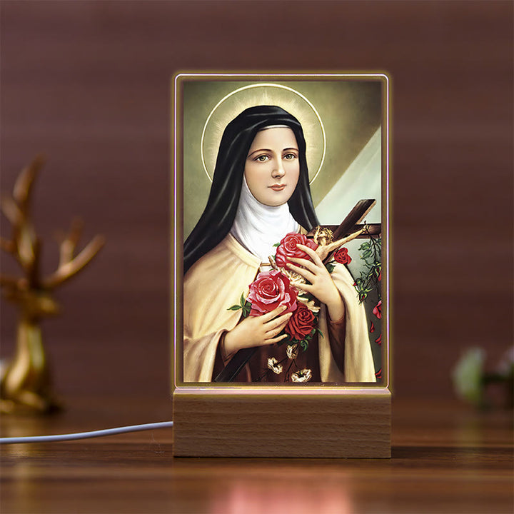 Christianartworkshop Luce notturna religiosa risonante Daily Faith con icone sacre e base in faggio - B - image 1