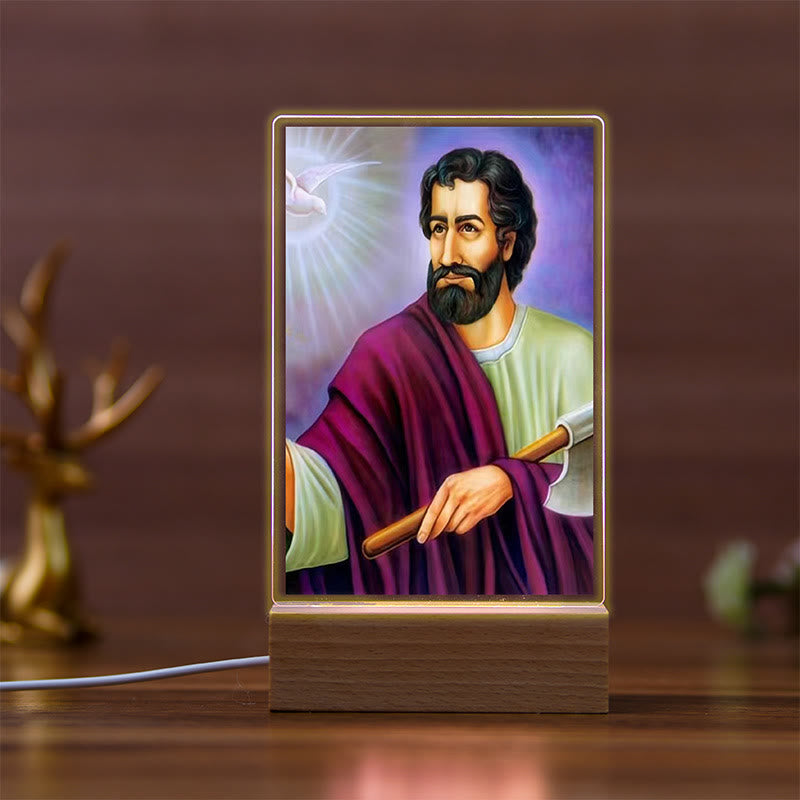 Christianartworkshop Luce notturna religiosa risonante Daily Faith con icone sacre e base in faggio - D - image 3