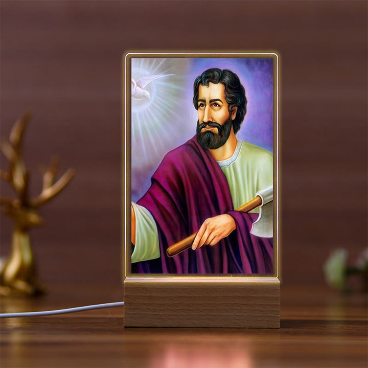 Christianartworkshop Luce notturna religiosa risonante Daily Faith con icone sacre e base in faggio - D - image 3