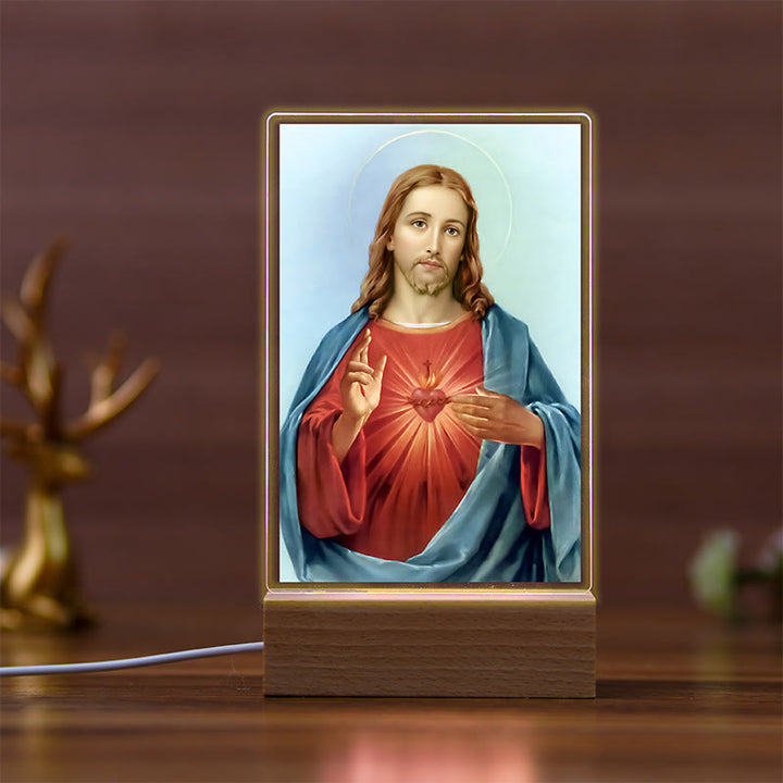 Christianartworkshop Luce notturna religiosa risonante Daily Faith con icone sacre e base in faggio - UN - image 0