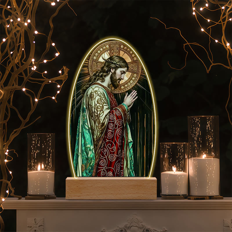 Christianartworkshop Gesù Modern Devotion Luce notturna colorata e luminosa: silhouette ovale e tonalità artistiche - C - image 6