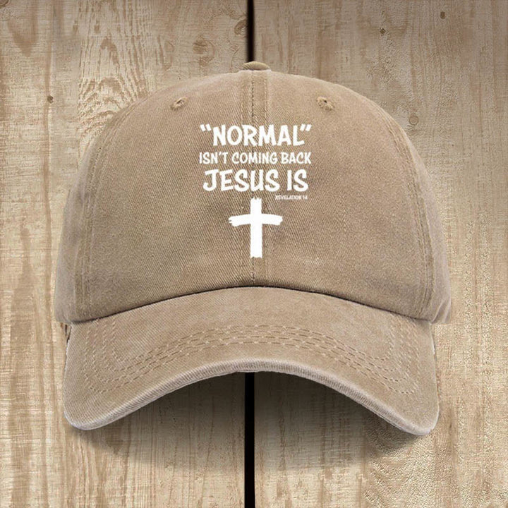 Christianartworkshop Cappello unisex in cotone lavato effetto consumato con scritta Jesus Is Return - Cachi - image 5