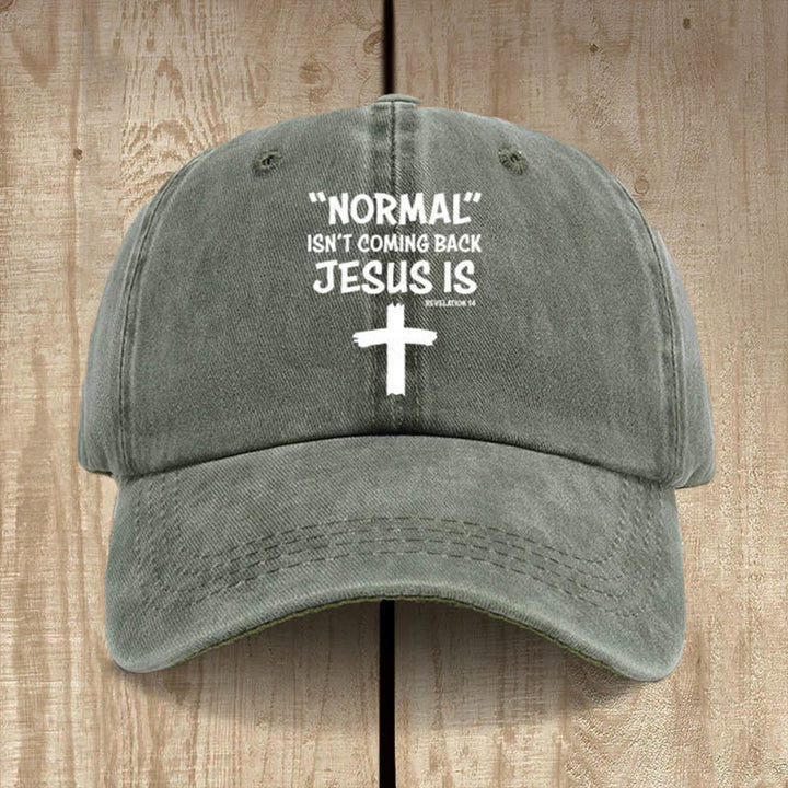 Christianartworkshop Cappello unisex in cotone lavato effetto consumato con scritta Jesus Is Return - Verde militare - image 6