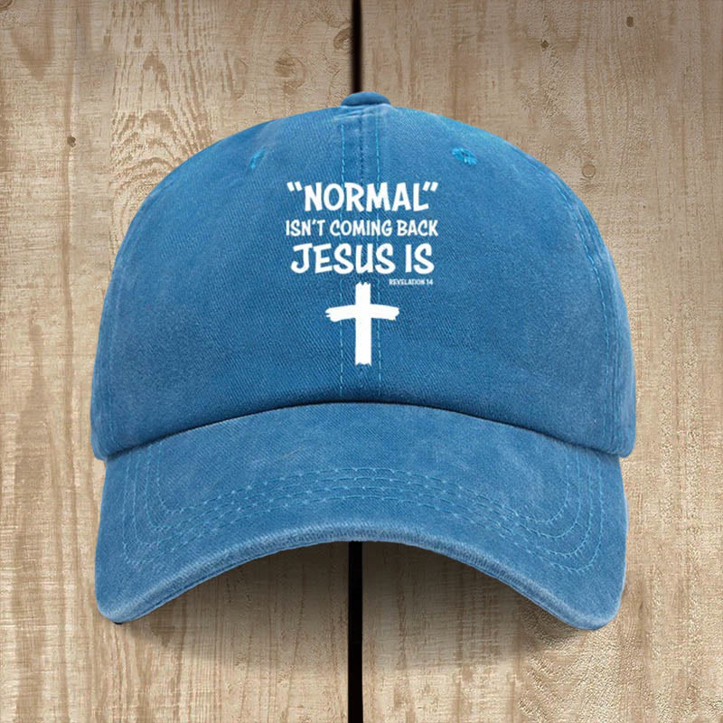 Christianartworkshop Cappello unisex in cotone lavato effetto consumato con scritta Jesus Is Return - Blu reale - image 13